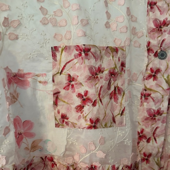 POL Floral Appliqué Sheer Button Down Top - Picture 4 of 5